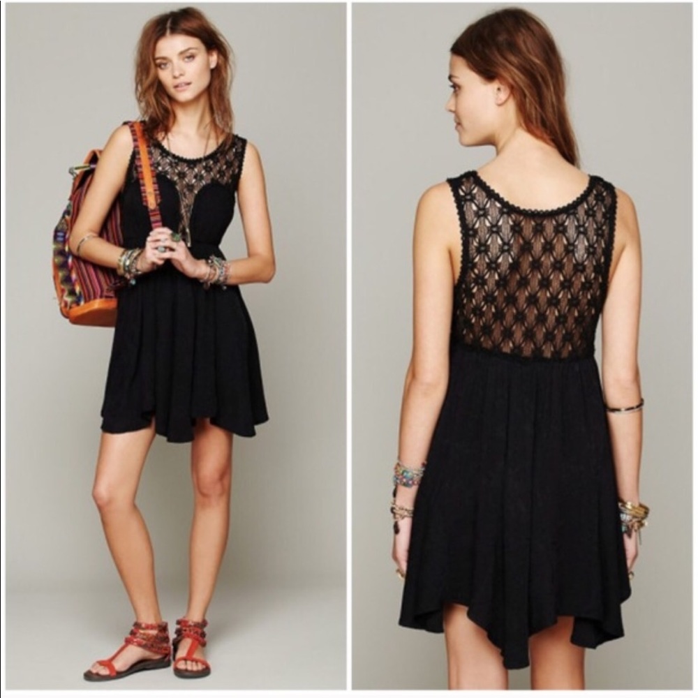 Free People Black Lolita Syndrome Crochet Dress
